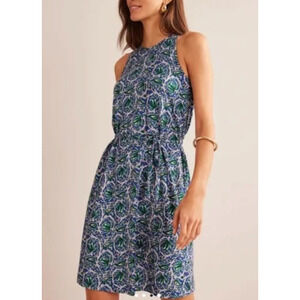 Boden Women's Dress Size 10 (UK 14) Swing Jersey Dress Blue Wave Botanic Vine